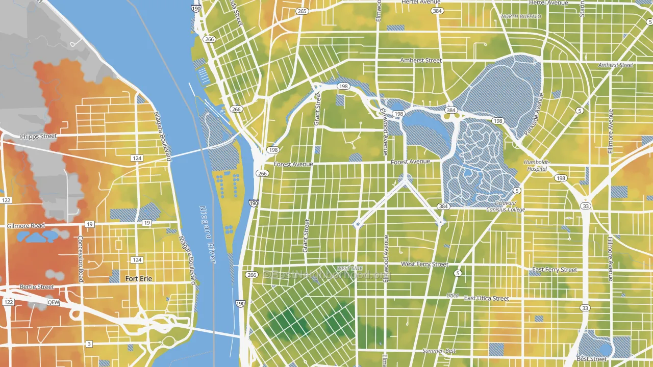 Bike Grade map of Forest, Buffalo, NY