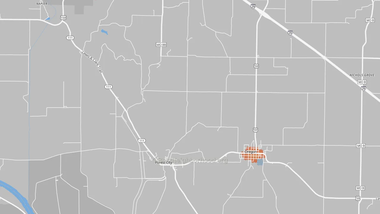 Bike Grade map of Forest City, MO