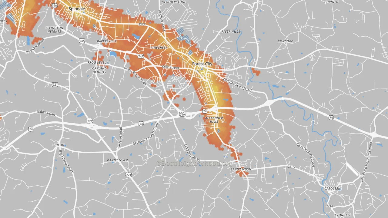 Bike Grade map of Forest City, NC
