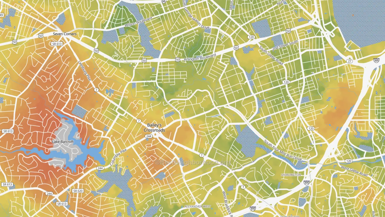 Bike Grade map of Forest Glen, Arlington, VA