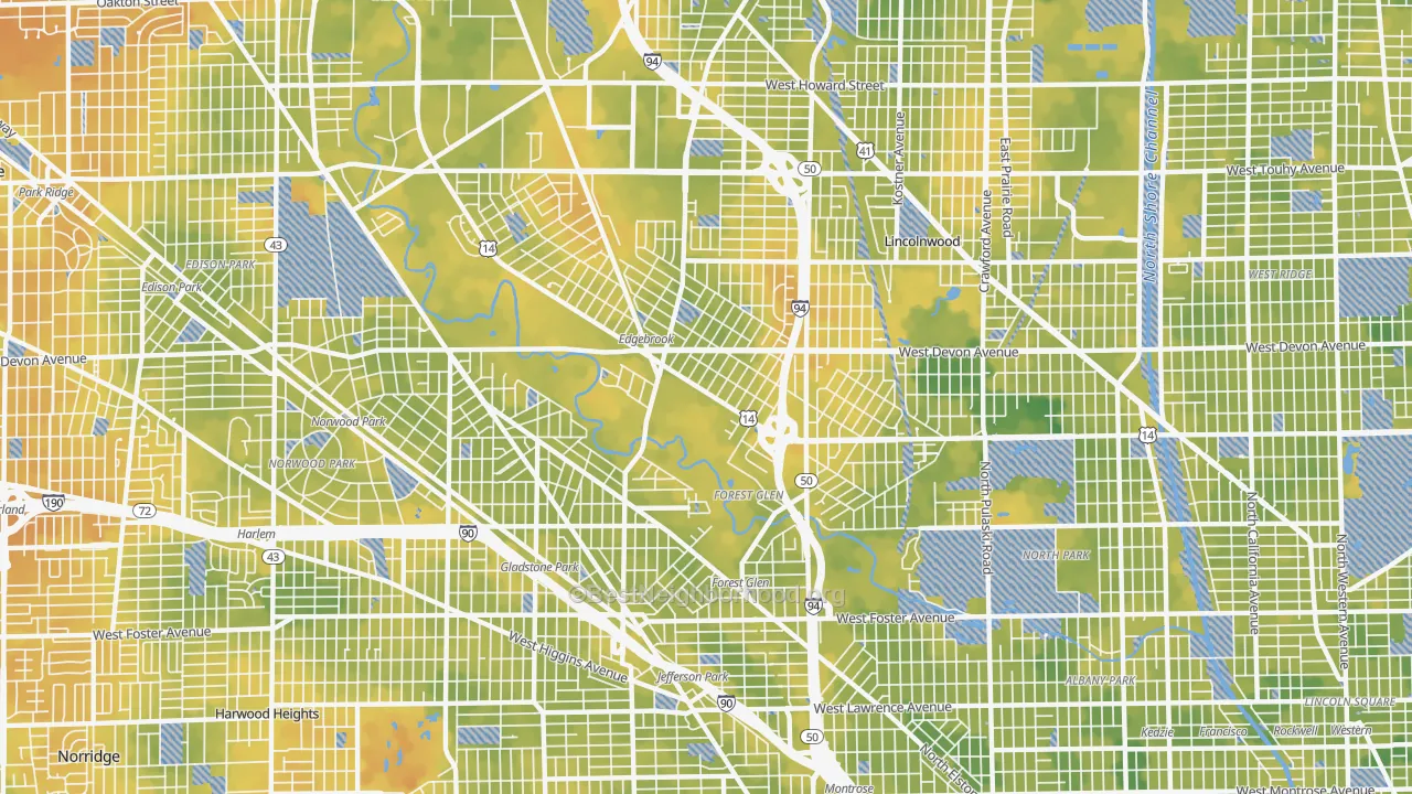 Bike Grade map of Forest Glen, Chicago, IL