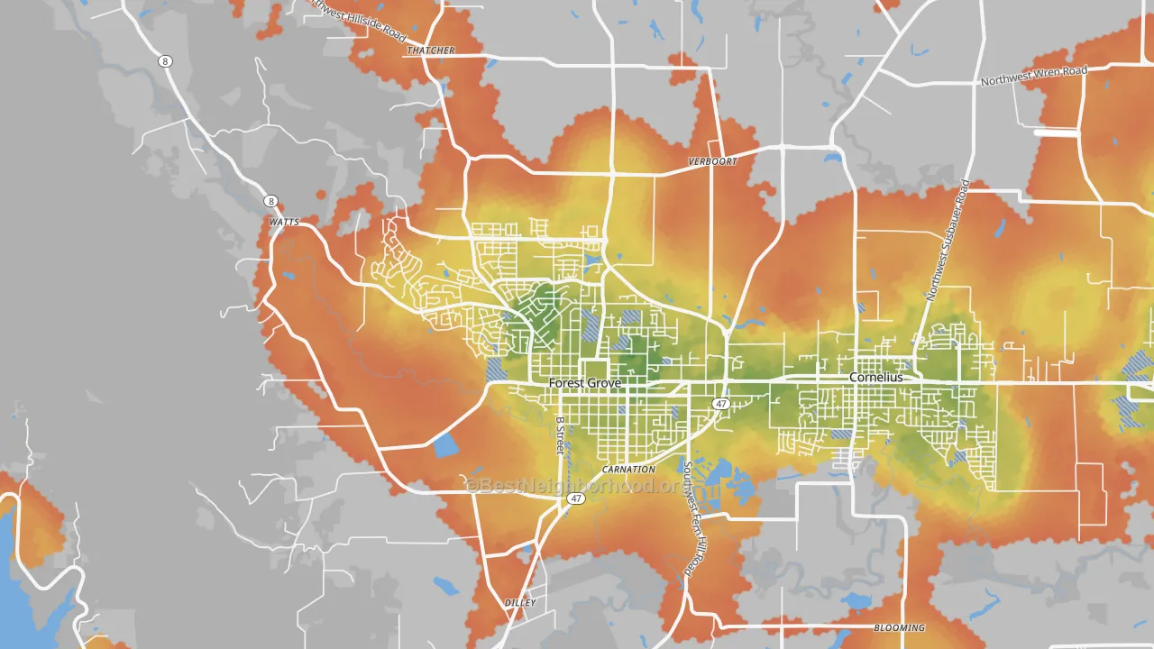 Bike Grade map of Forest Grove, OR