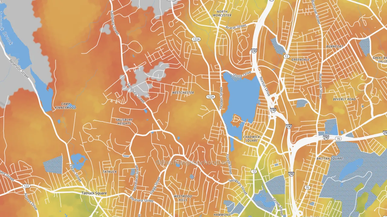 Bike Grade map of Forest Grove, Worcester, MA