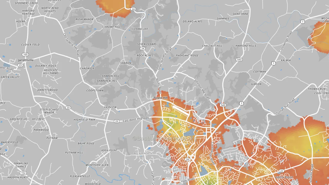 Bike Grade map of Forest Hill, MD