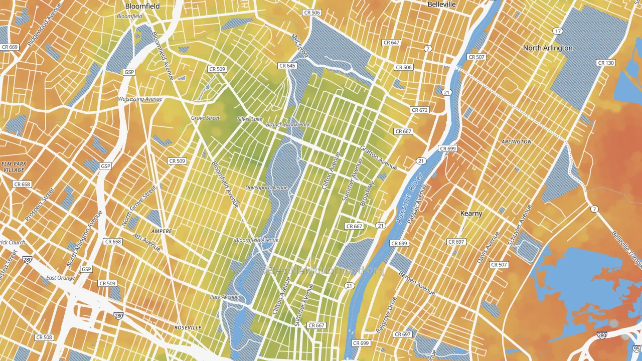 Bike Grade map of Forest Hill, Newark, NJ
