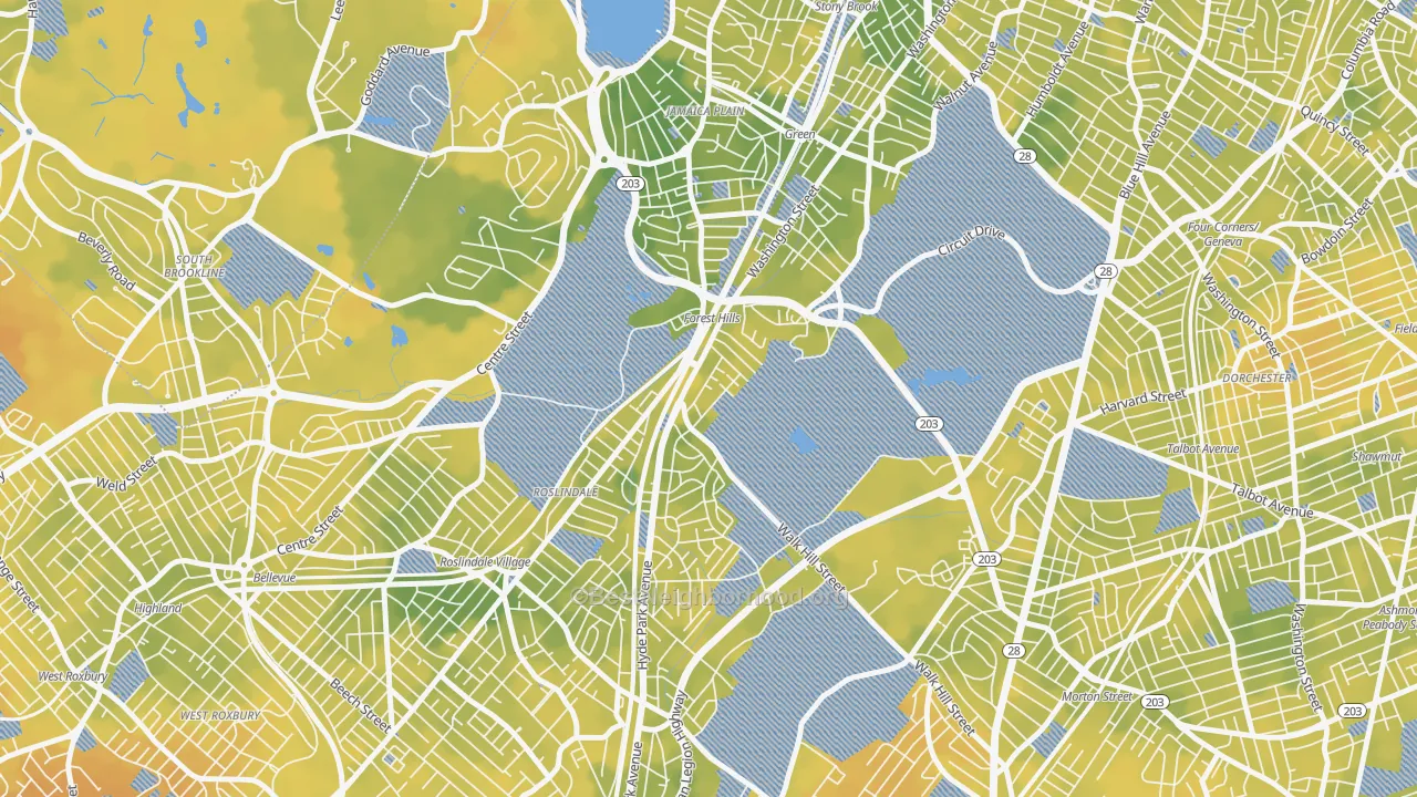 Bike Grade map of Forest Hills, Jamaica Plain, MA