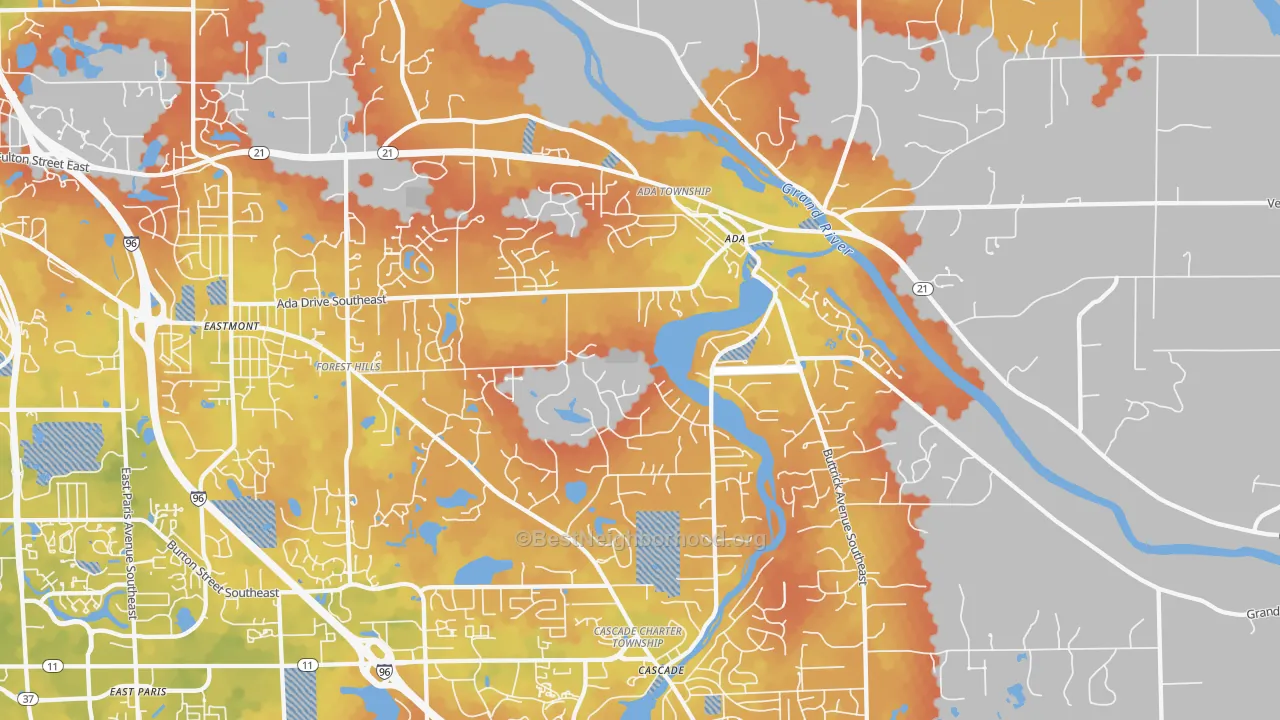Bike Grade map of Forest Hills, MI