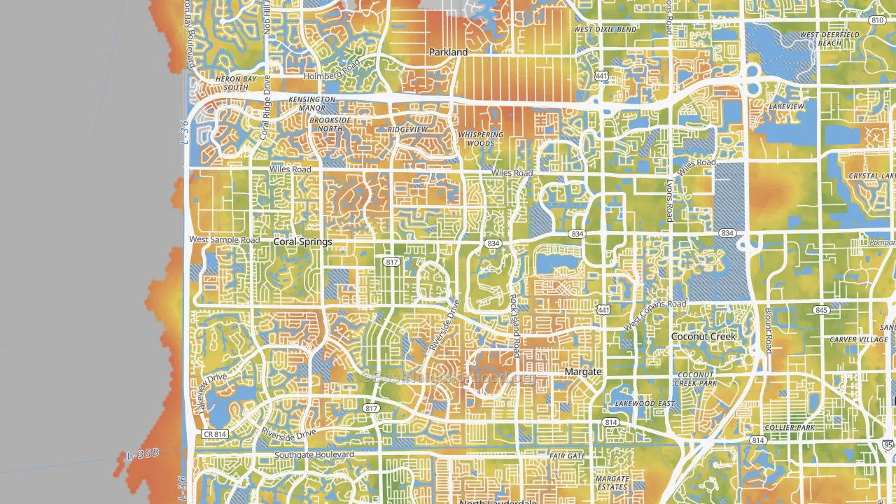 Bike Grade map of Forest Hills-Miami, Coral Springs, FL