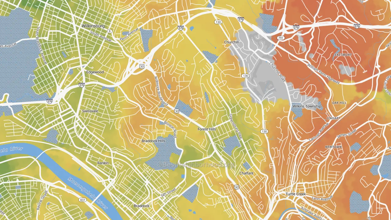Bike Grade map of Forest Hills, PA