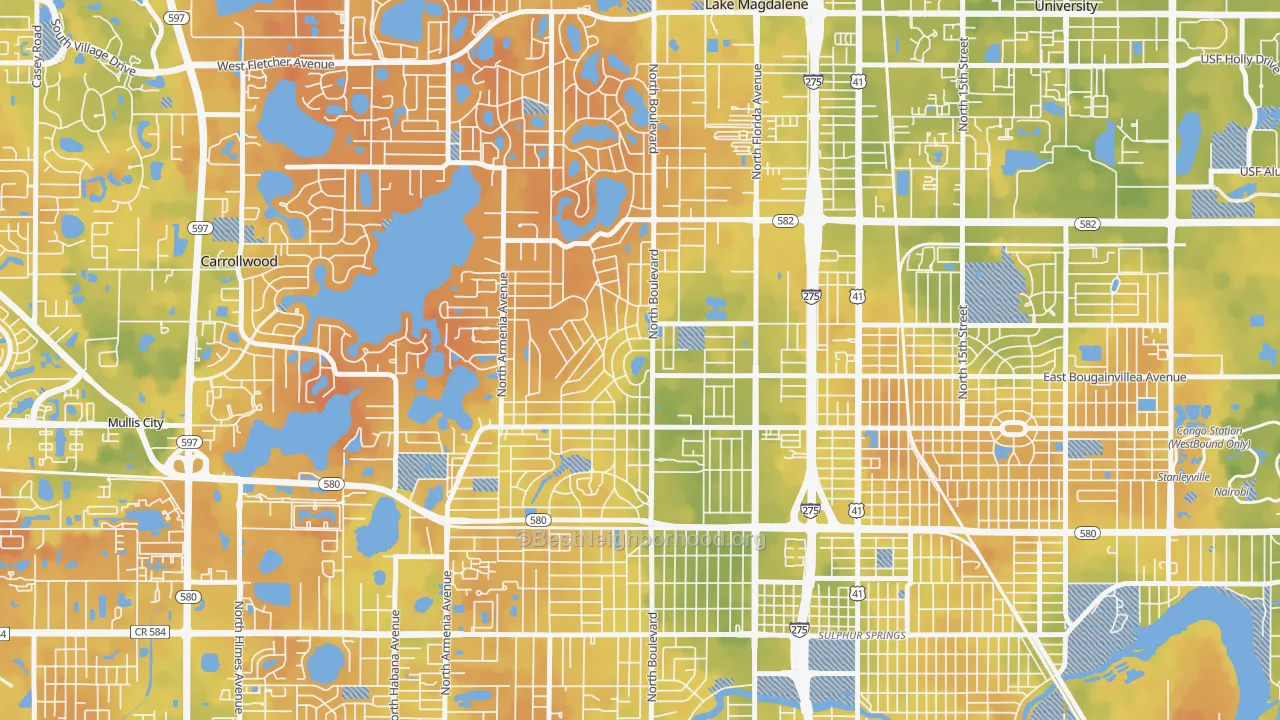 Bike Grade map of Forest Hills, Tampa, FL