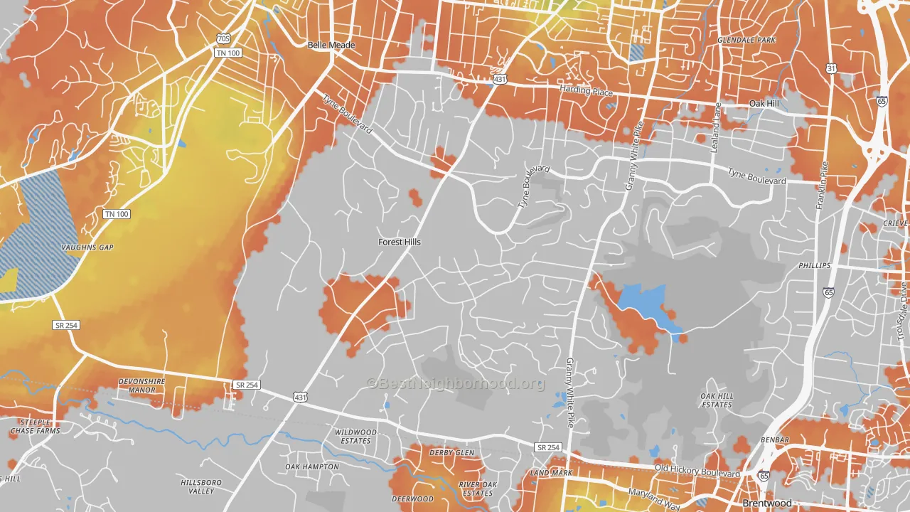 Bike Grade map of Forest Hills, TN