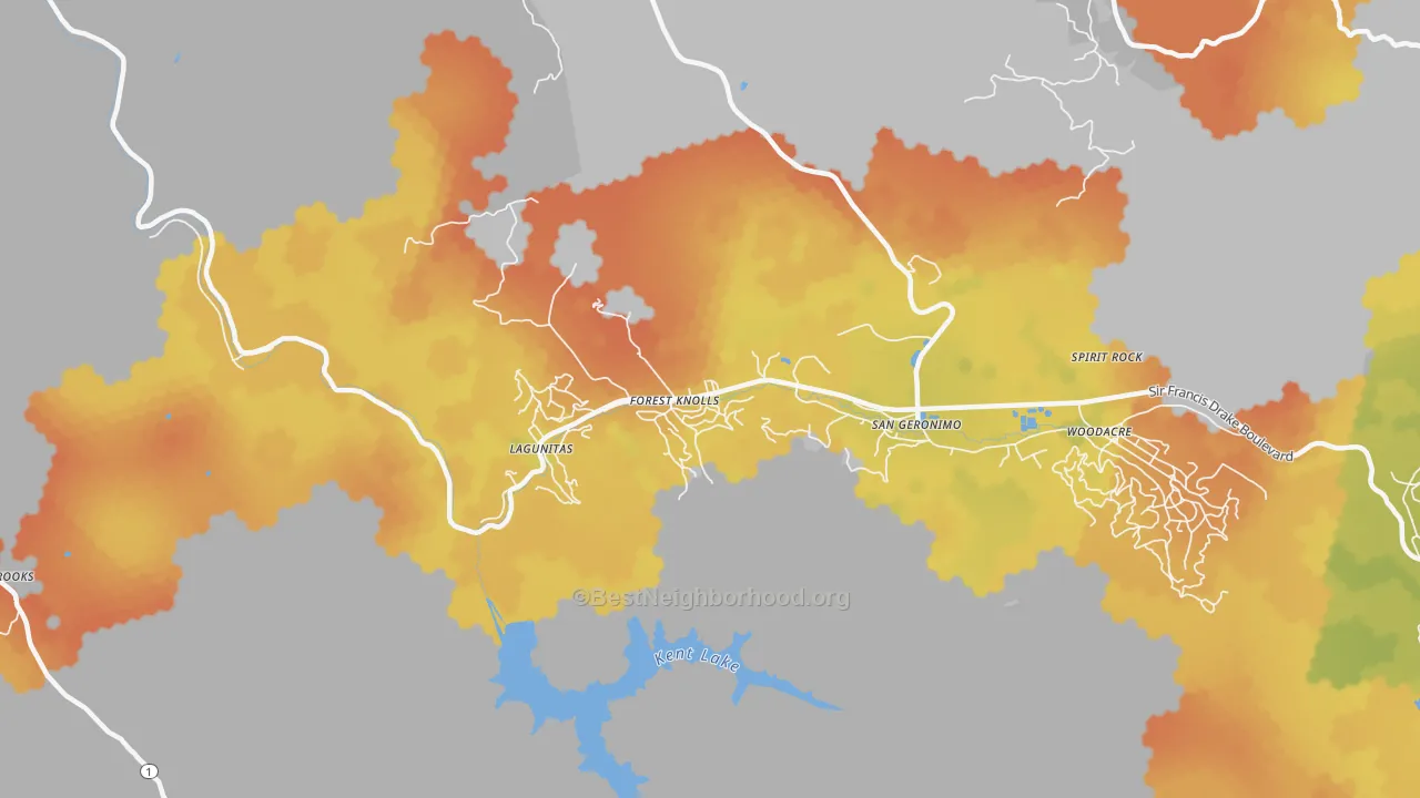 Bike Grade map of Forest Knolls, CA