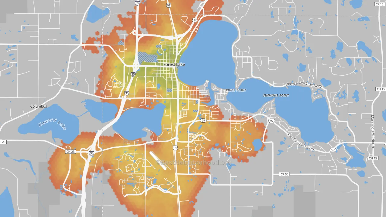Bike Grade map of Forest Lake, MN