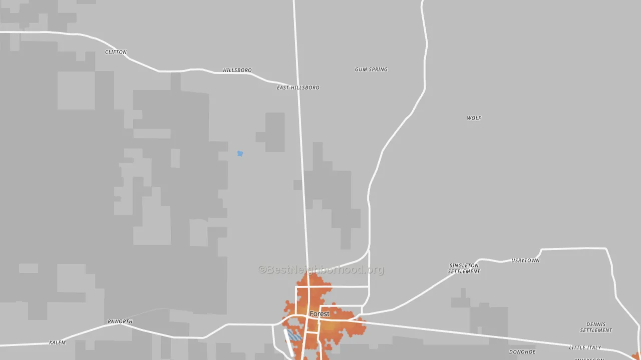 Bike Grade map of Forest, MS