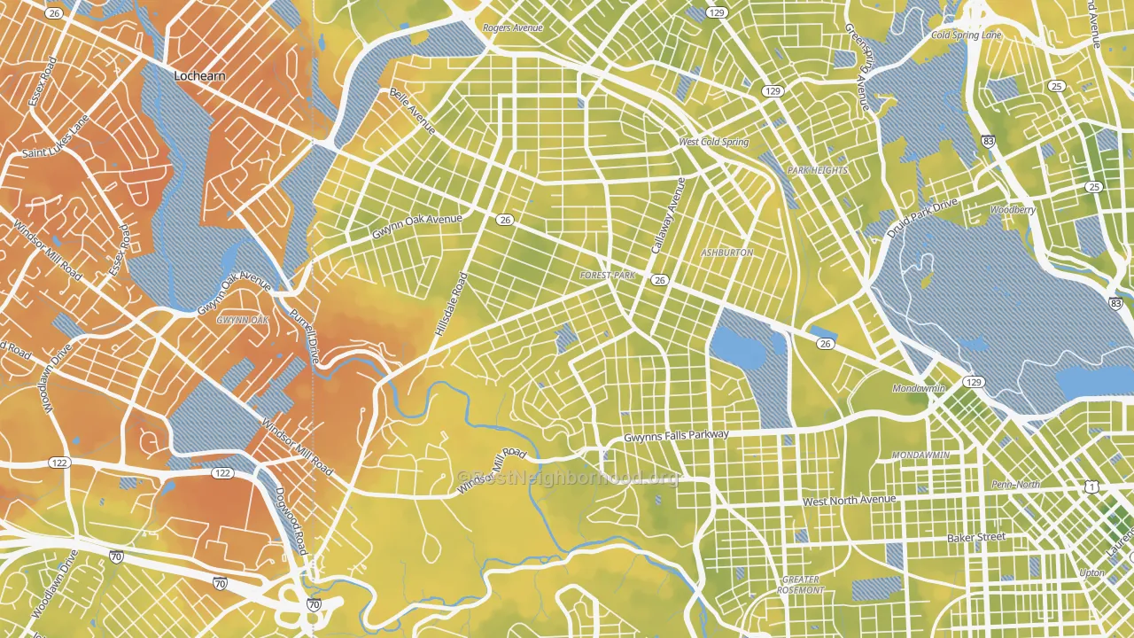 Bike Grade map of Forest Park, Baltimore, MD