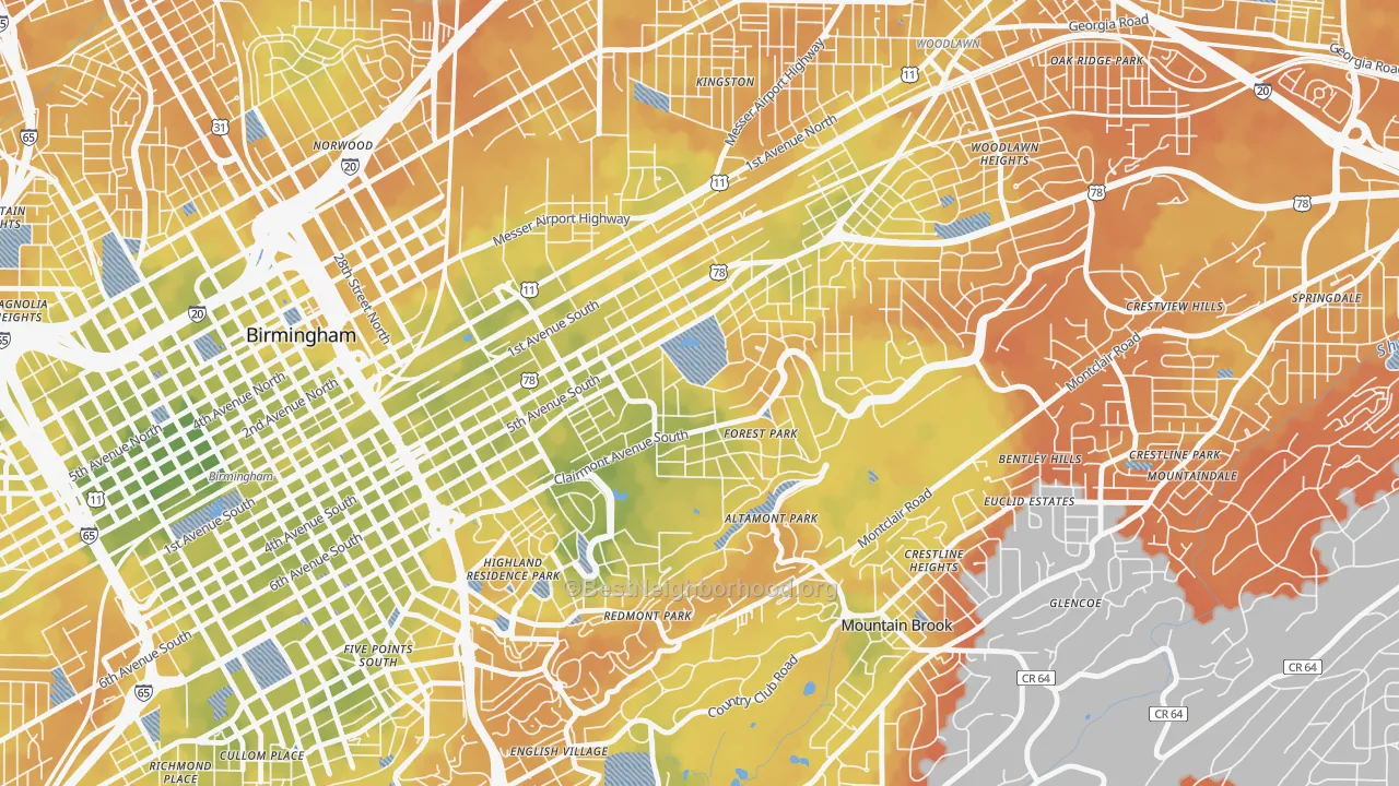 Bike Grade map of Forest Park, Birmingham, AL