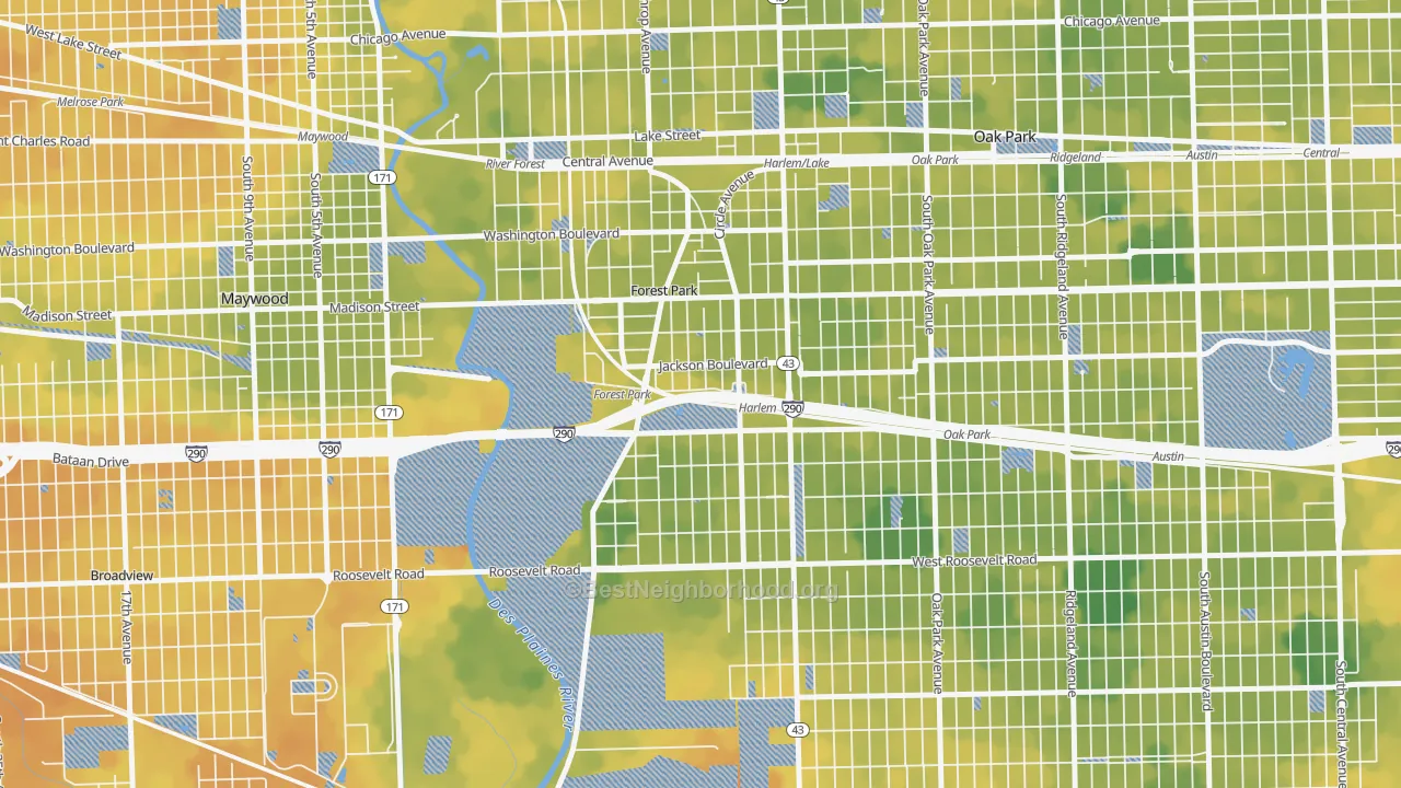 Bike Grade map of Forest Park, IL