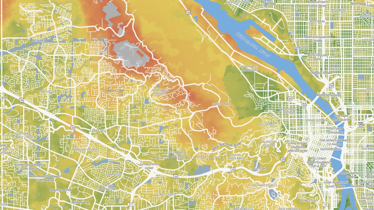 Bike Grade map of Forest Park, Portland, OR