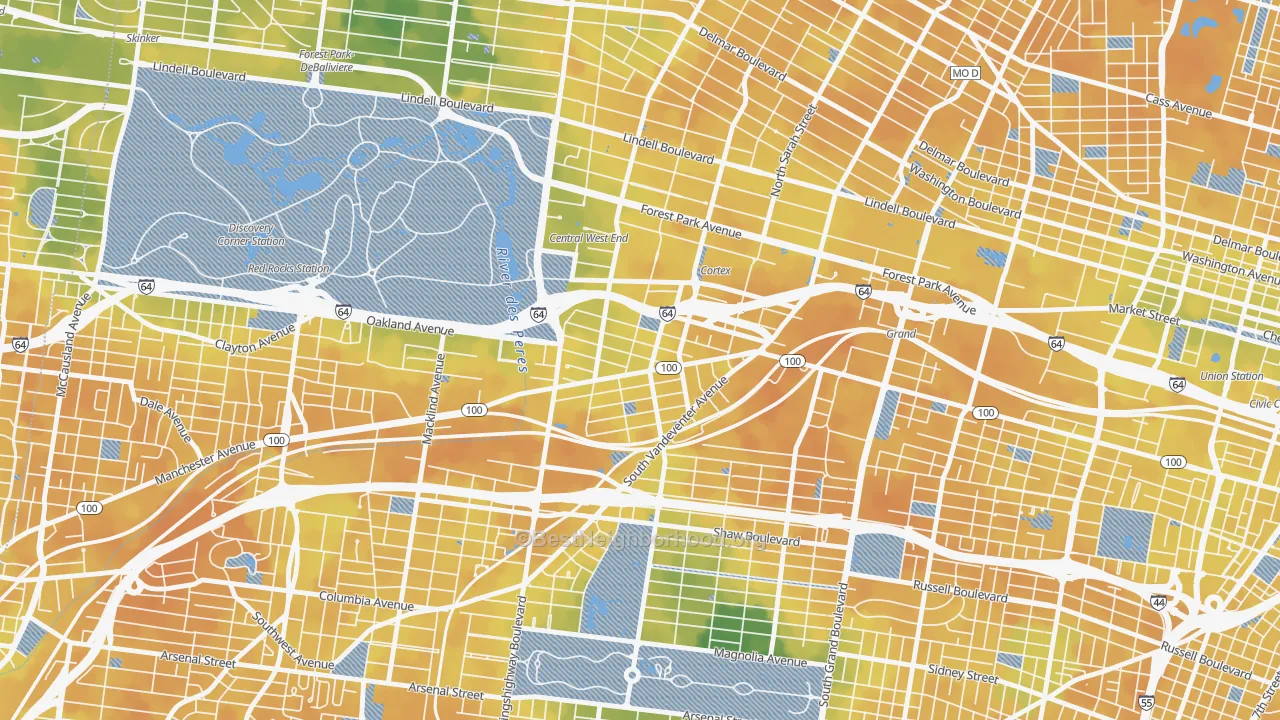 Bike Grade map of Forest Park Southeast, St. Louis, MO