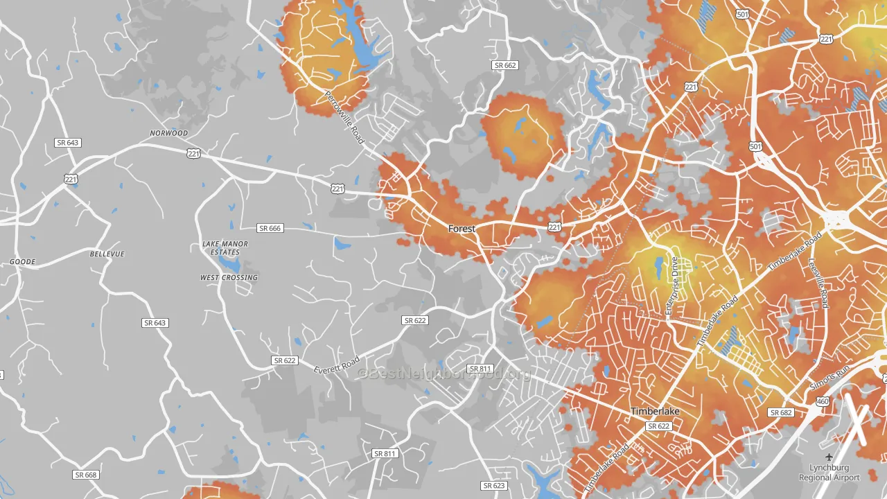 Bike Grade map of Forest, VA