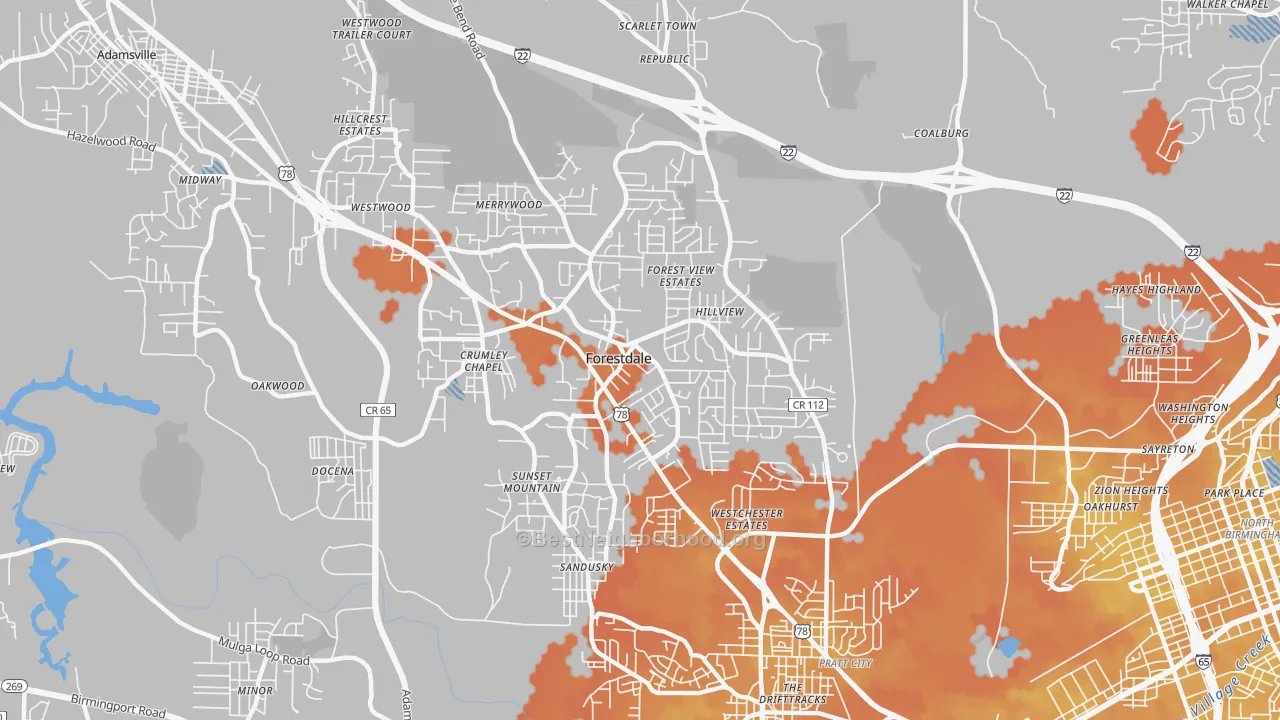 Bike Grade map of Forestdale, AL