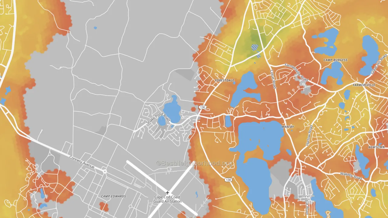 Bike Grade map of Forestdale, MA