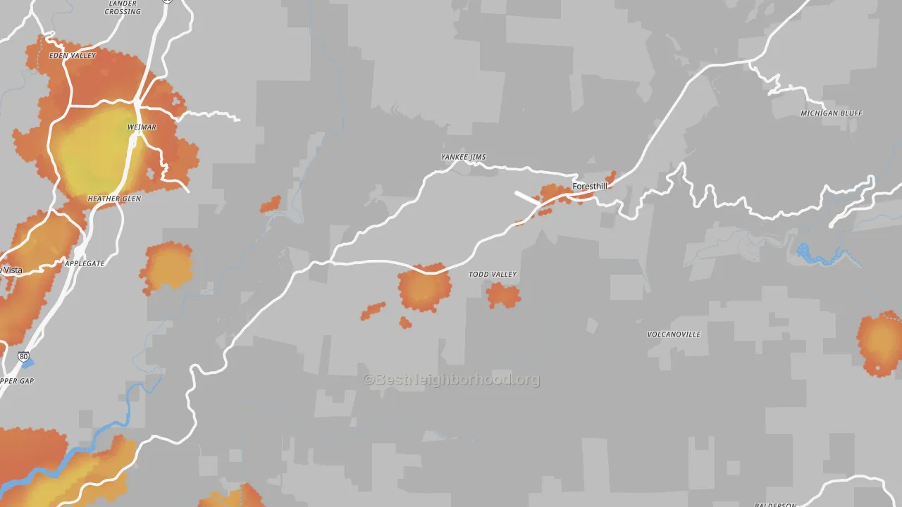 Bike Grade map of Foresthill, CA