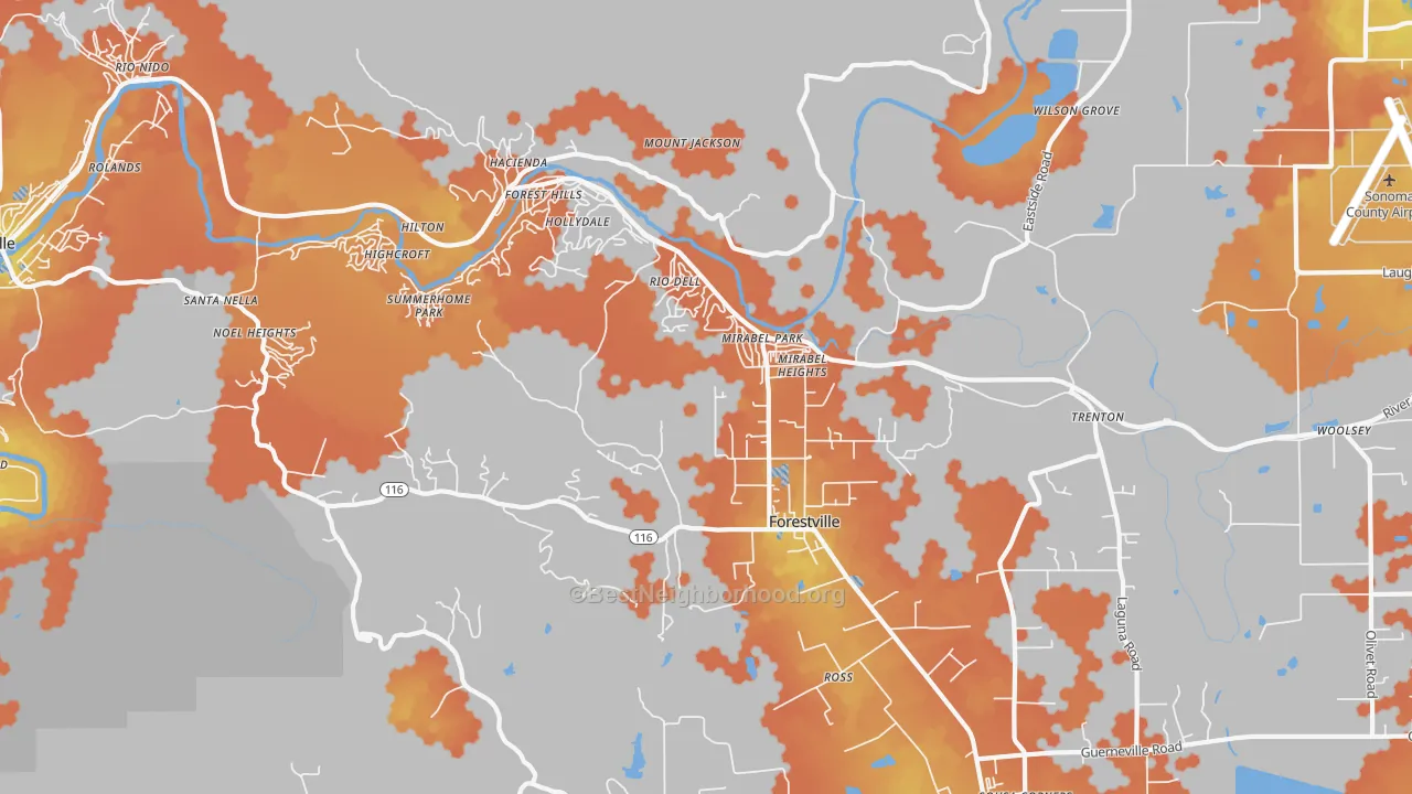 Bike Grade map of Forestville, CA
