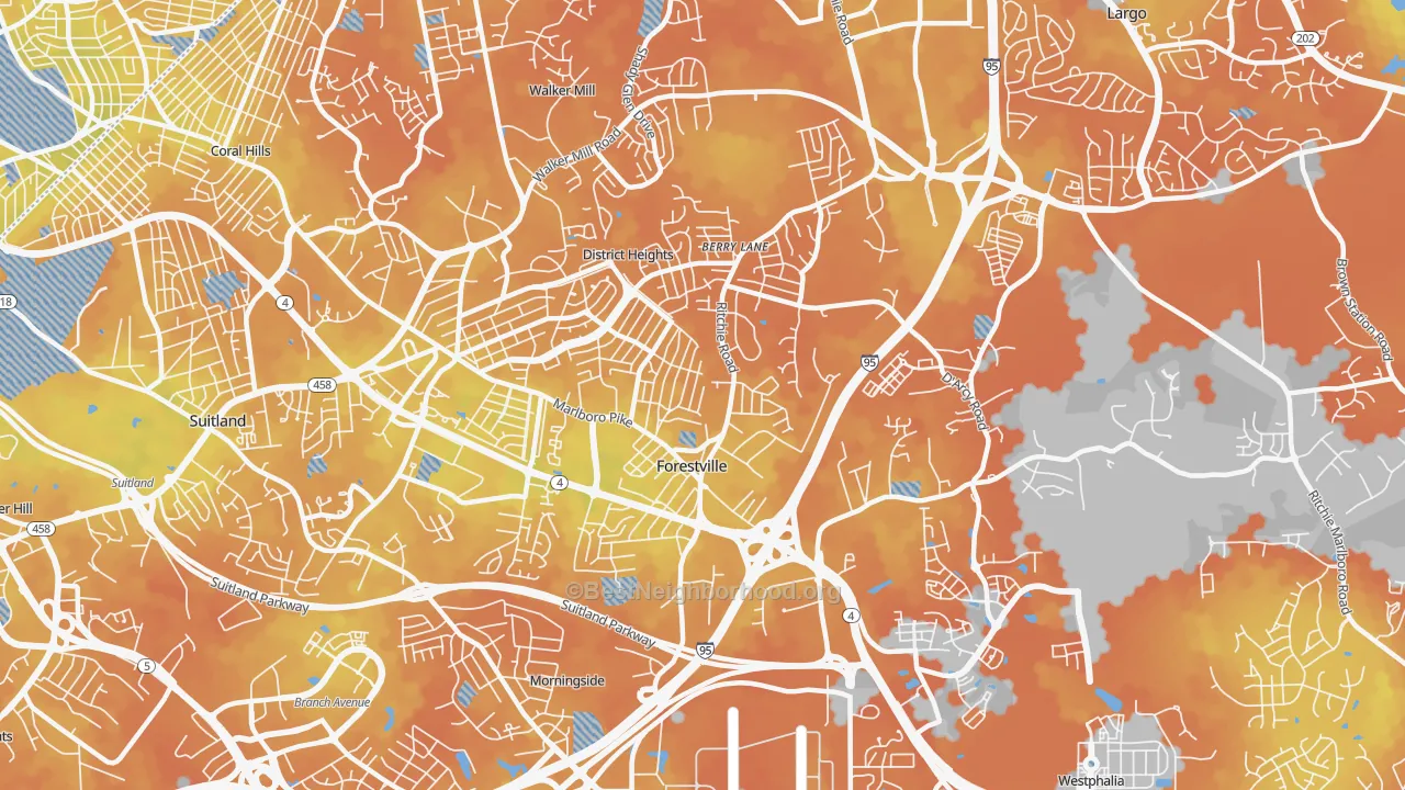 Bike Grade map of Forestville, MD