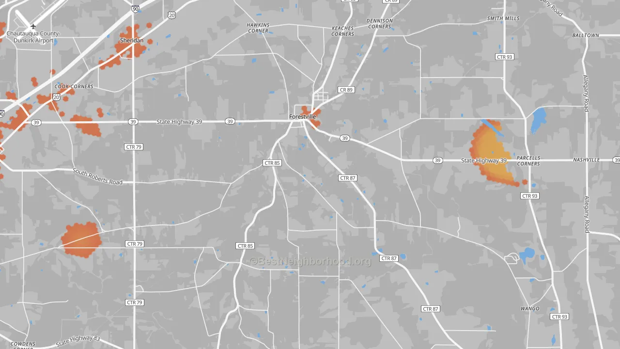 Bike Grade map of Forestville, NY