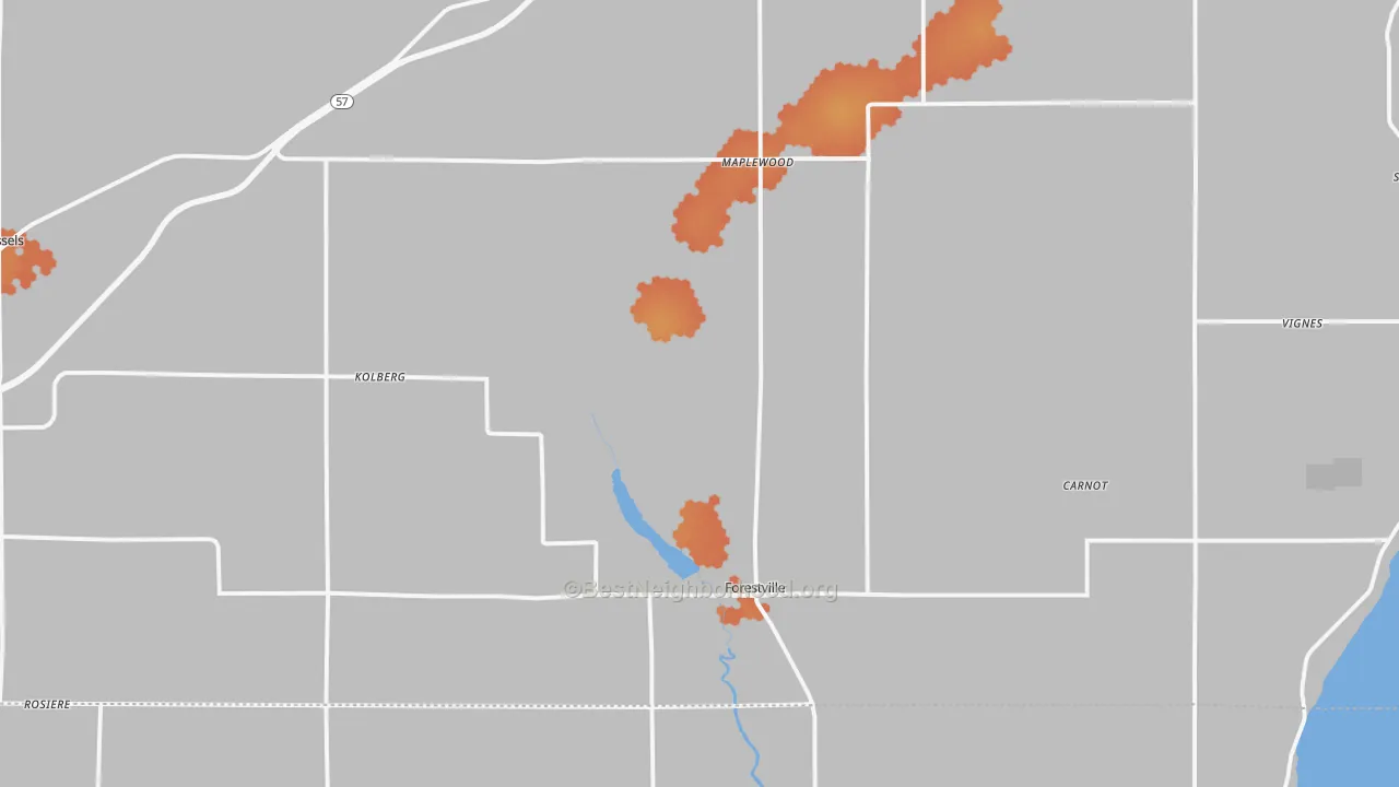 Bike Grade map of Forestville, WI