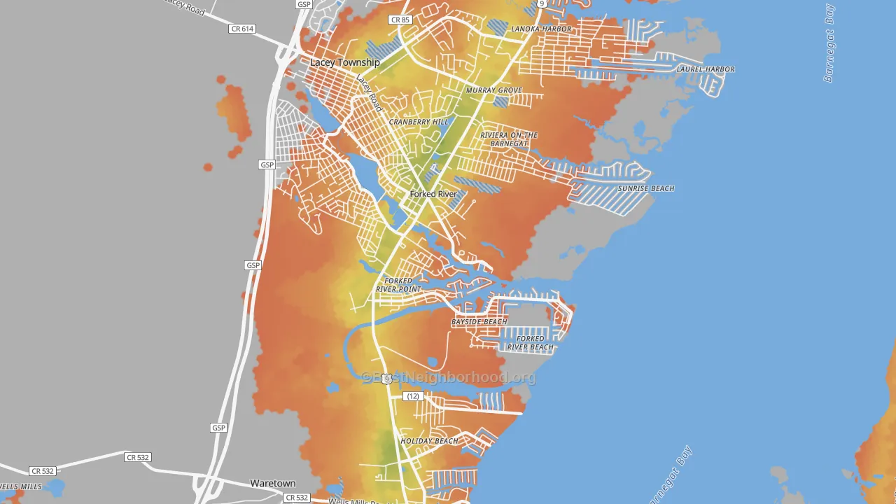 Bike Grade map of Forked River Beach, NJ
