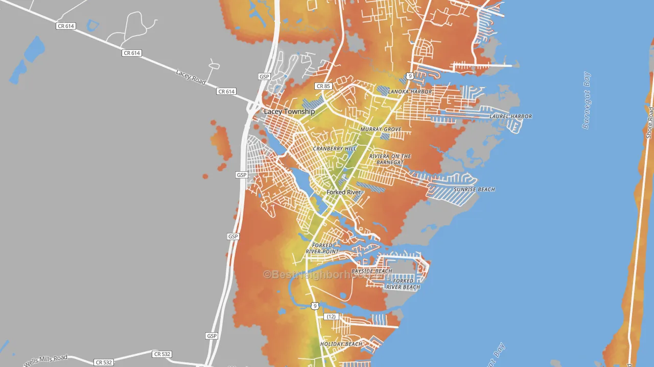 Bike Grade map of Forked River, NJ