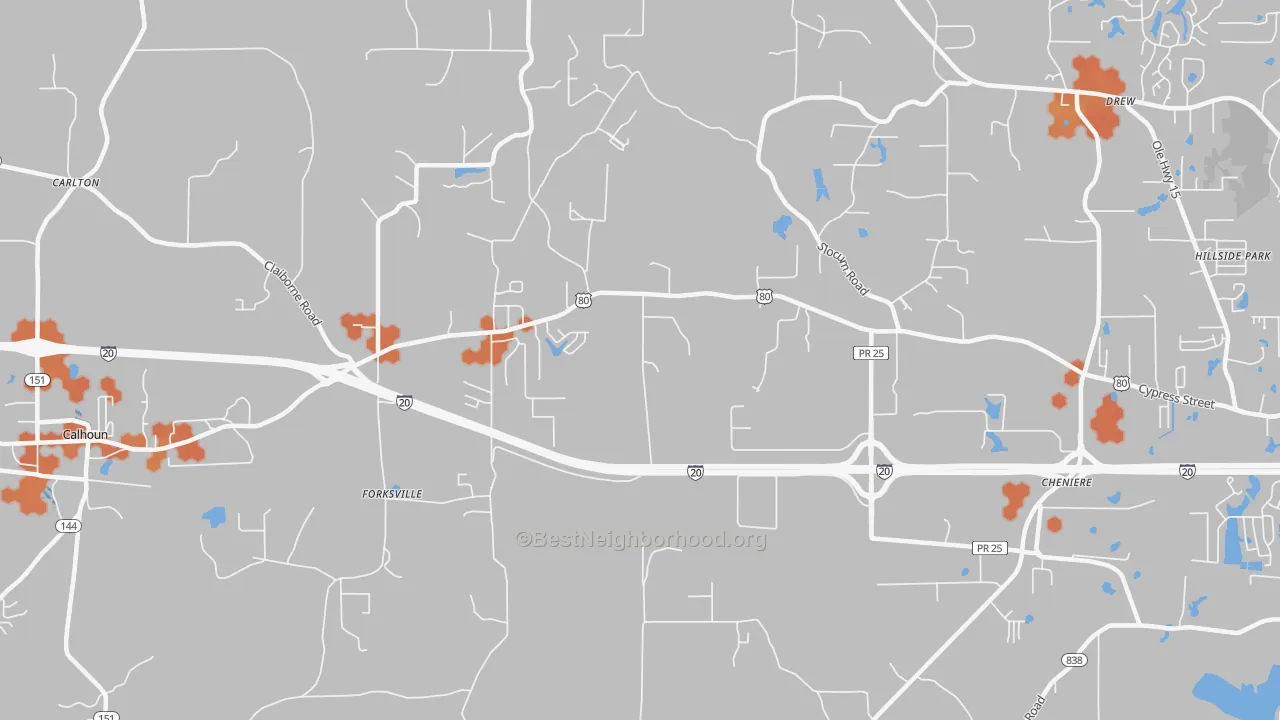 Bike Grade map of Forksville, LA