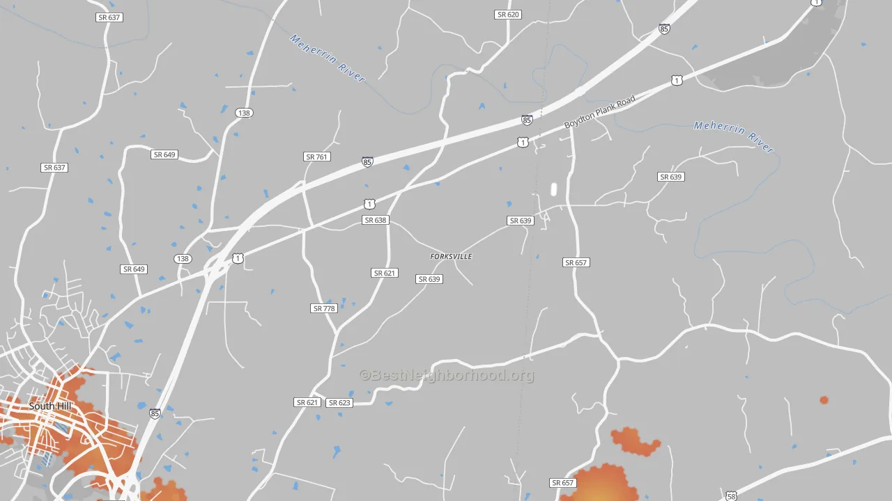 Bike Grade map of Forksville, VA
