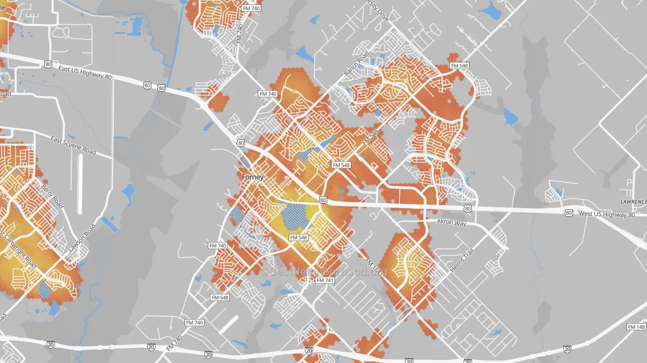 Bike Grade map of Forney, TX