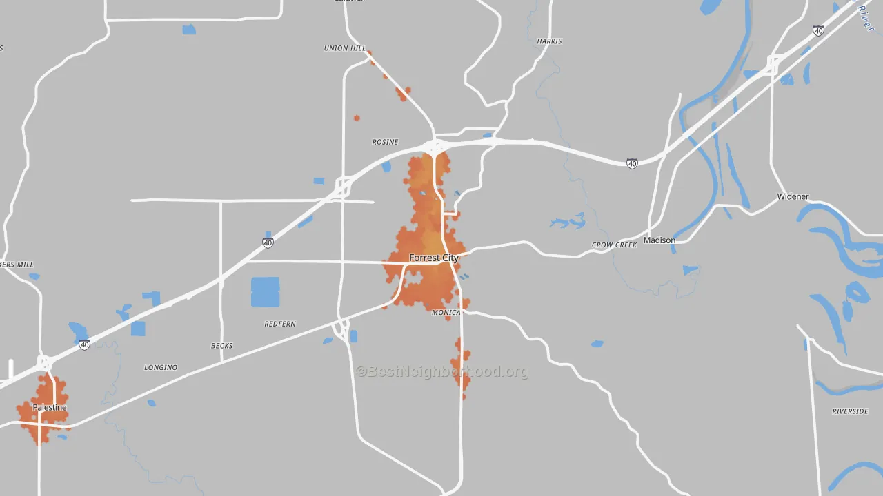 Bike Grade map of Forrest City, AR