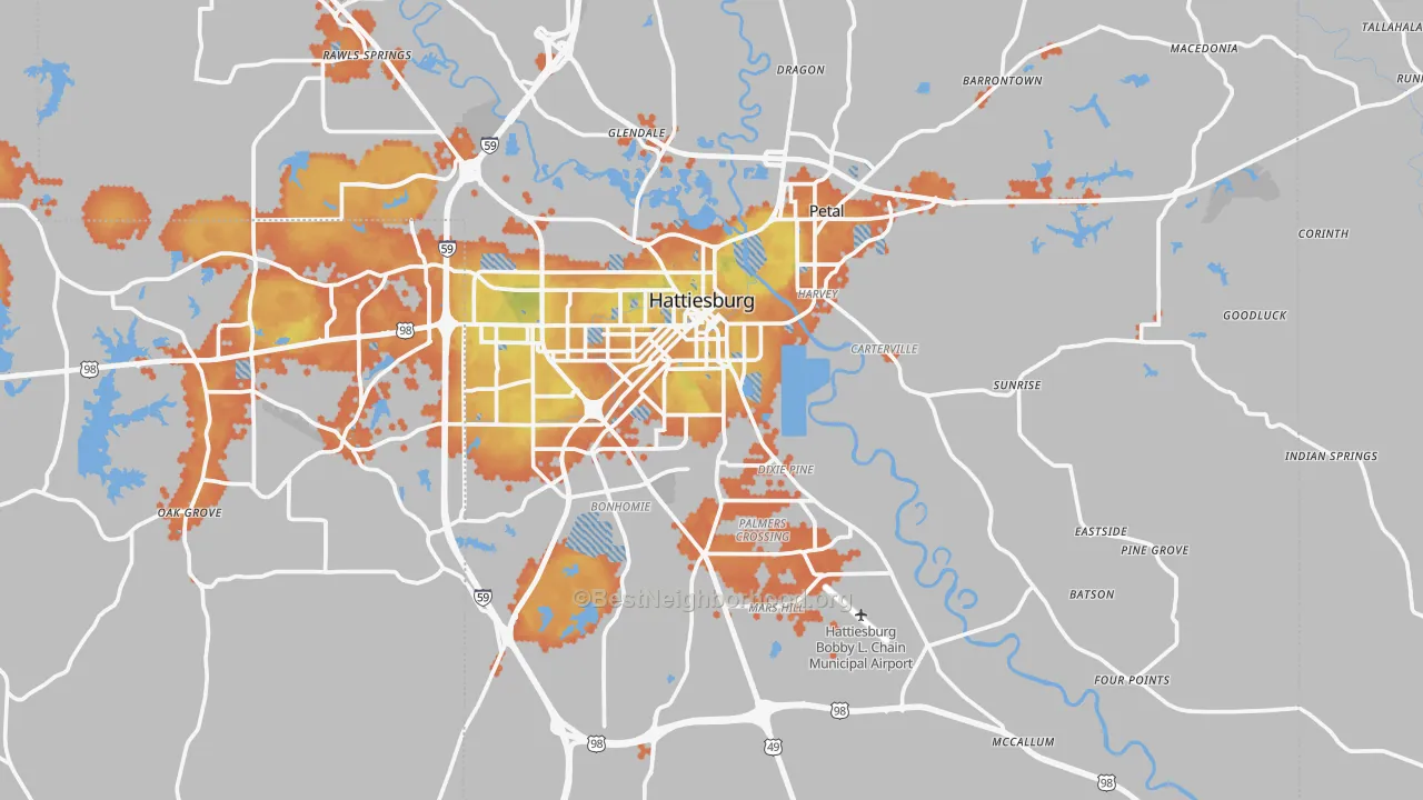 Bike Grade map of Forrest County, MS