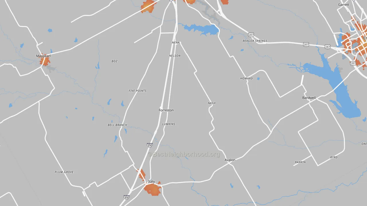 Bike Grade map of Forreston, TX