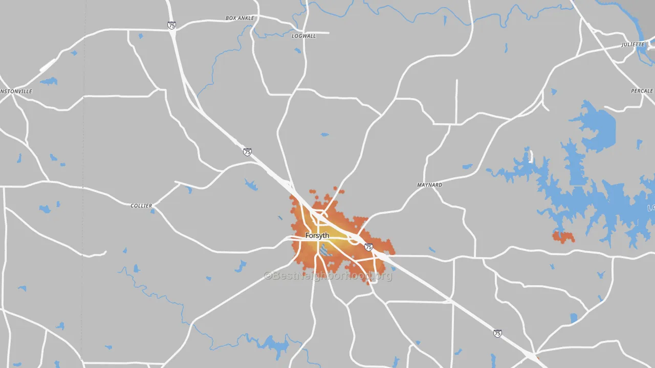 Bike Grade map of Forsyth, GA