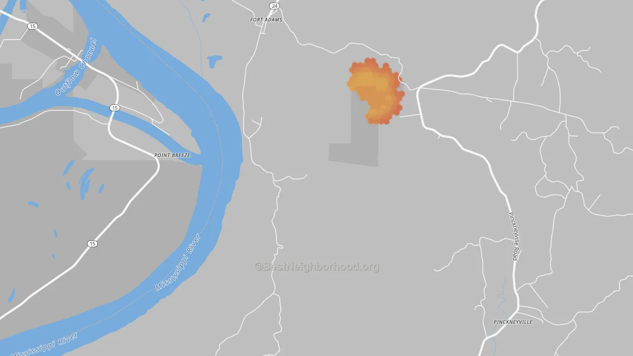 Bike Grade map of Fort Adams, MS