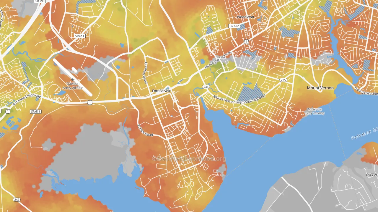 Bike Grade map of Fort Belvoir, VA