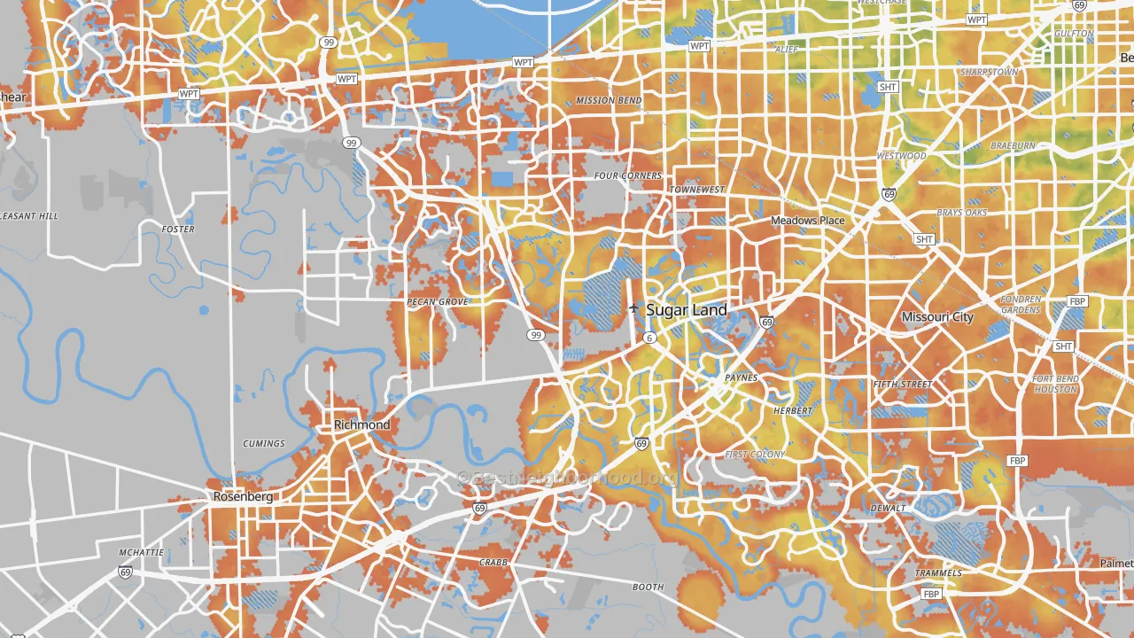 Bike Grade map of Fort Bend County, TX