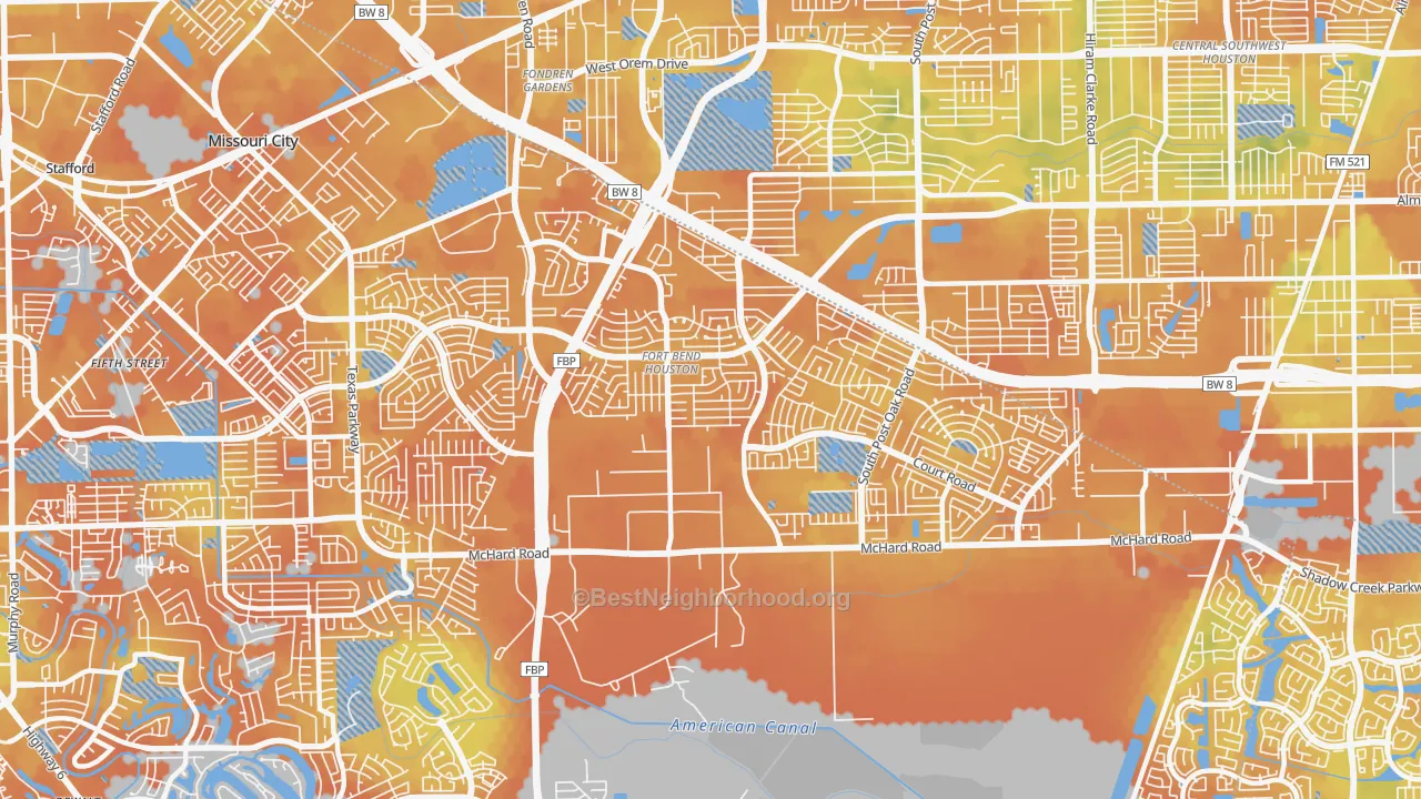 Bike Grade map of Fort Bend Houston, Missouri City, TX