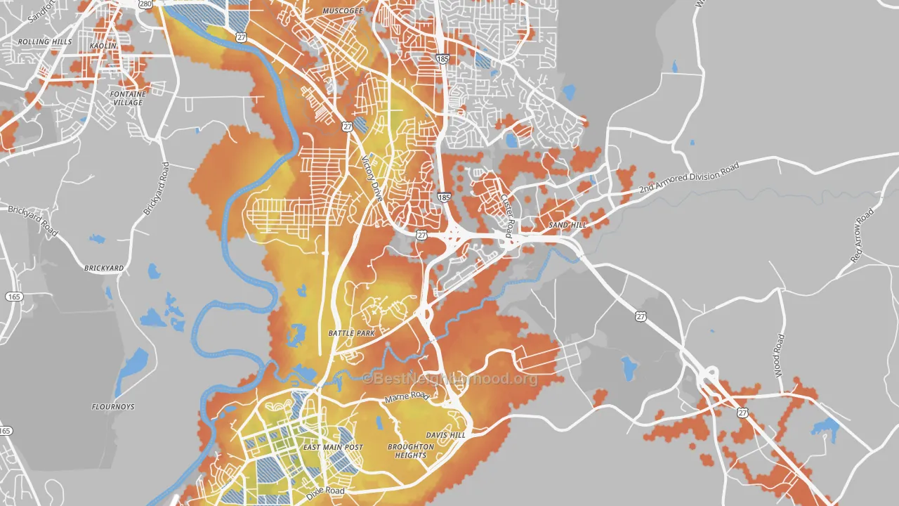 Bike Grade map of Fort Benning, GA