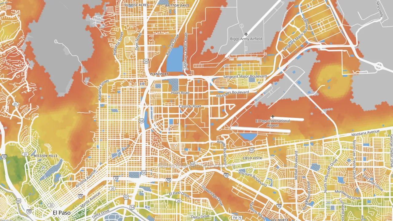 Bike Grade map of Fort Bliss, TX