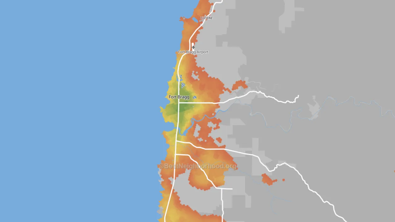 Bike Grade map of Fort Bragg, CA