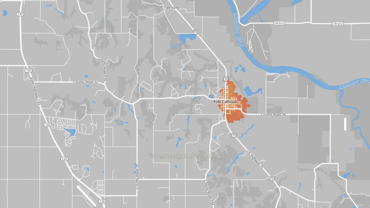 Bike Grade map of Fort Calhoun, NE