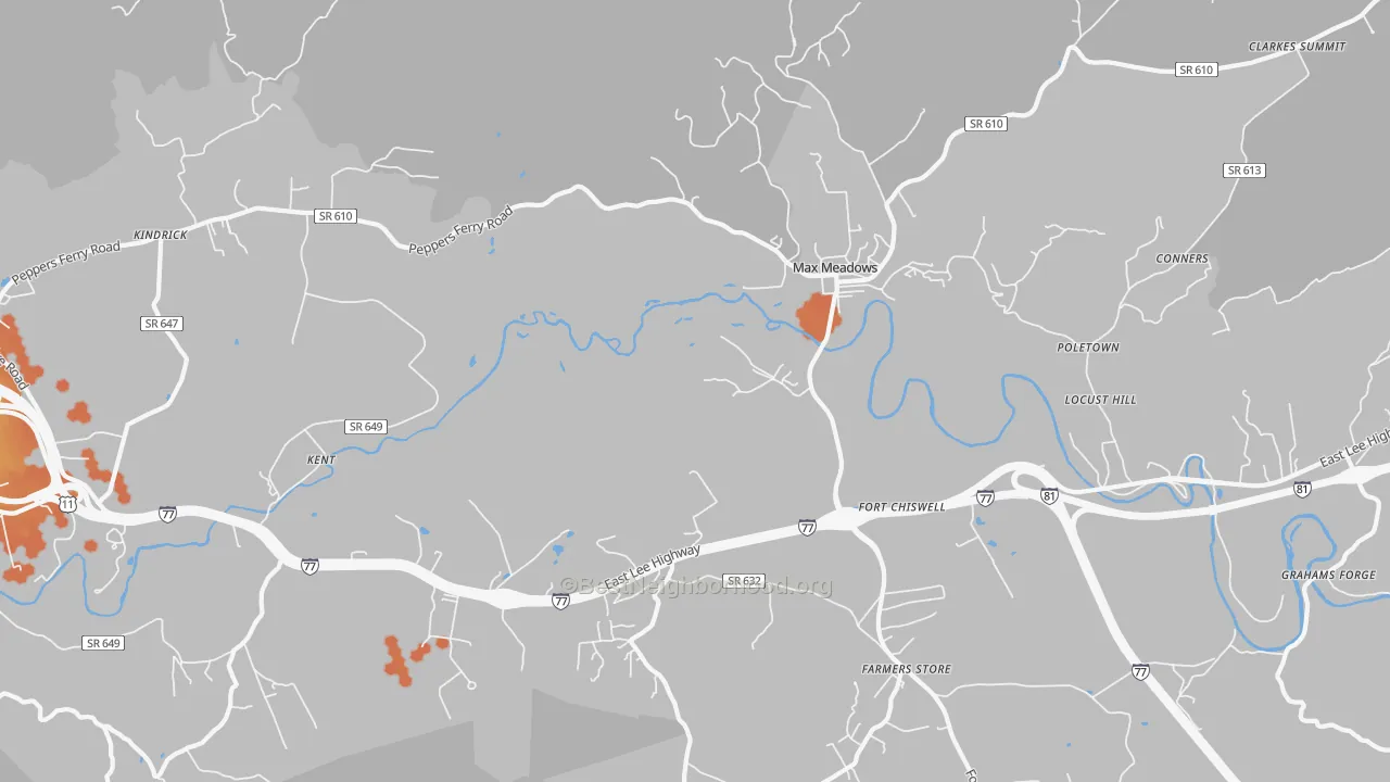 Bike Grade map of Fort Chiswell, VA