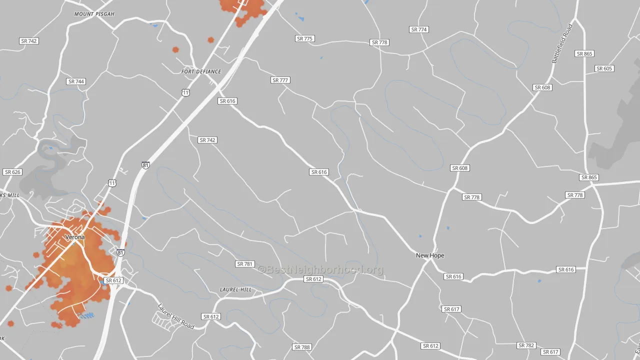 Bike Grade map of Fort Defiance, VA